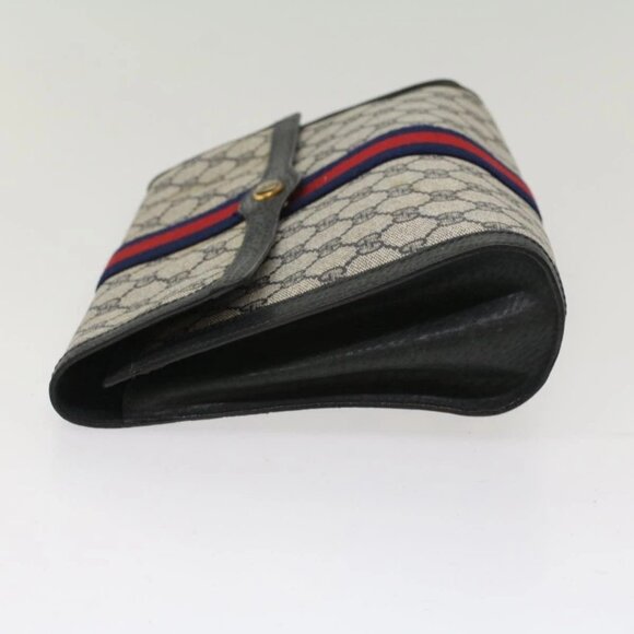 GUCCI GG Canvas Sherry Line Clutch Bag PVC Leather Red Navy gray Auth th3865 - Picture 8 of 15